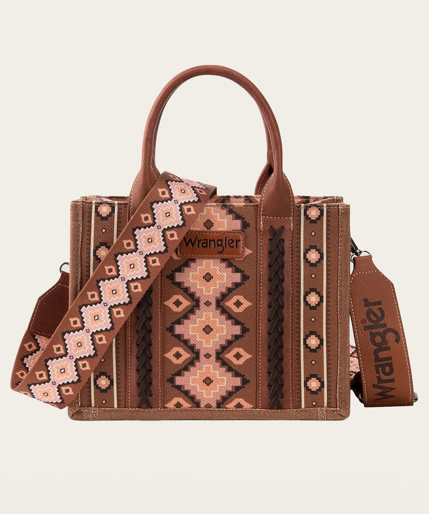 Southwestern Print Cross Body Canvas Mini Tote in Dark Brown