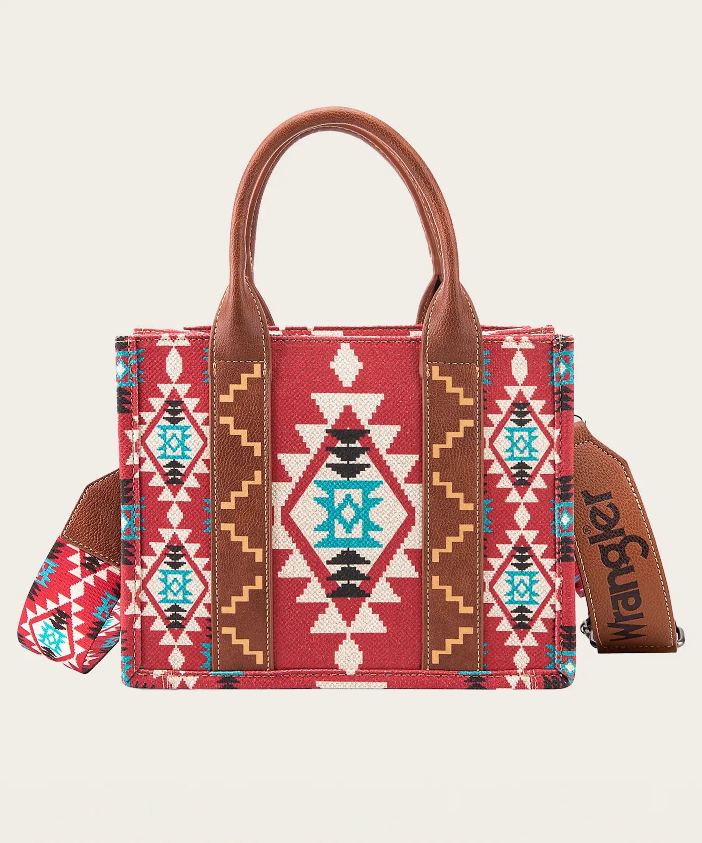 Southwestern Print Cross Body Canvas Mini Tote in Burgundy