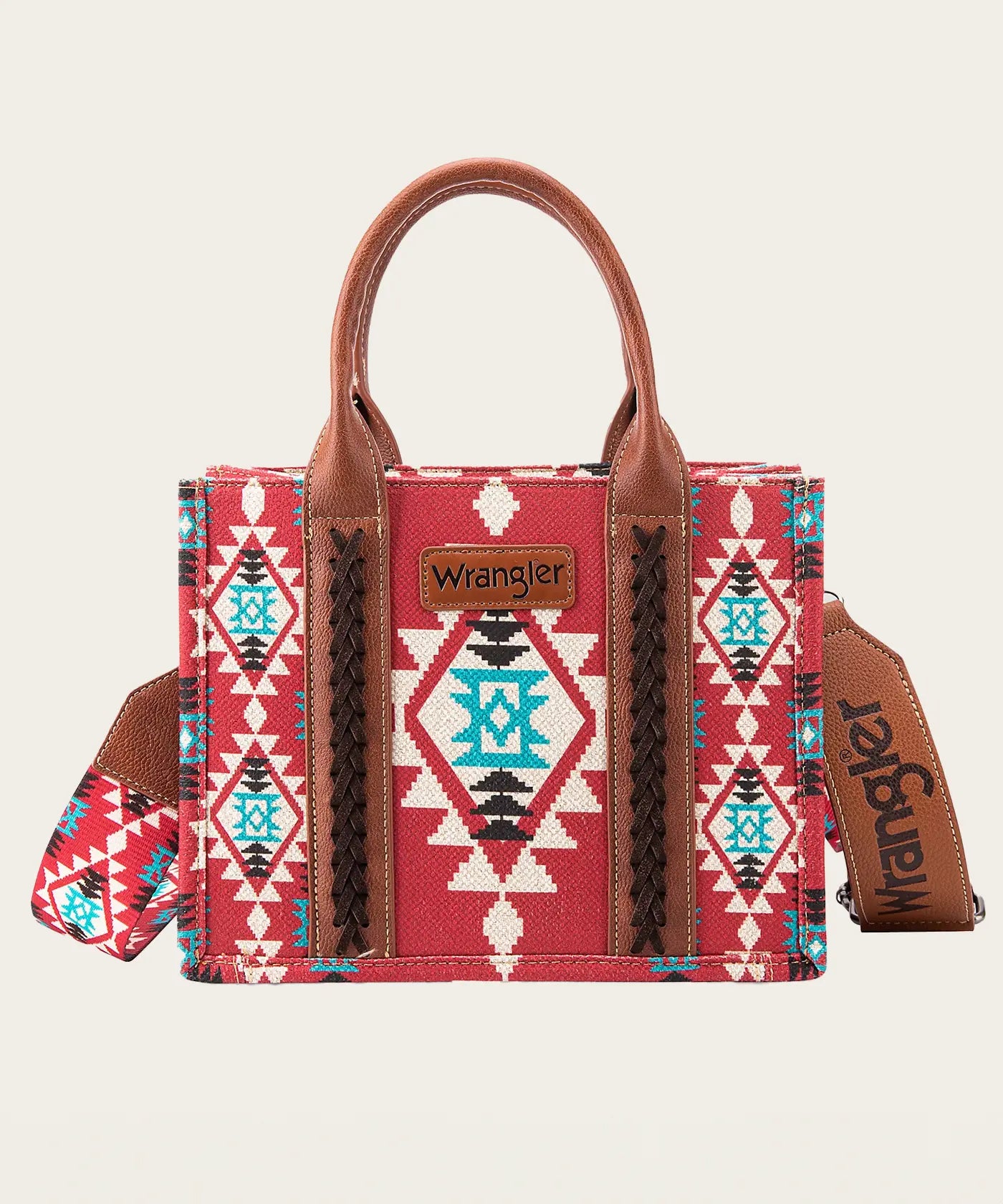 Southwestern Print Cross Body Canvas Mini Tote in Burgundy