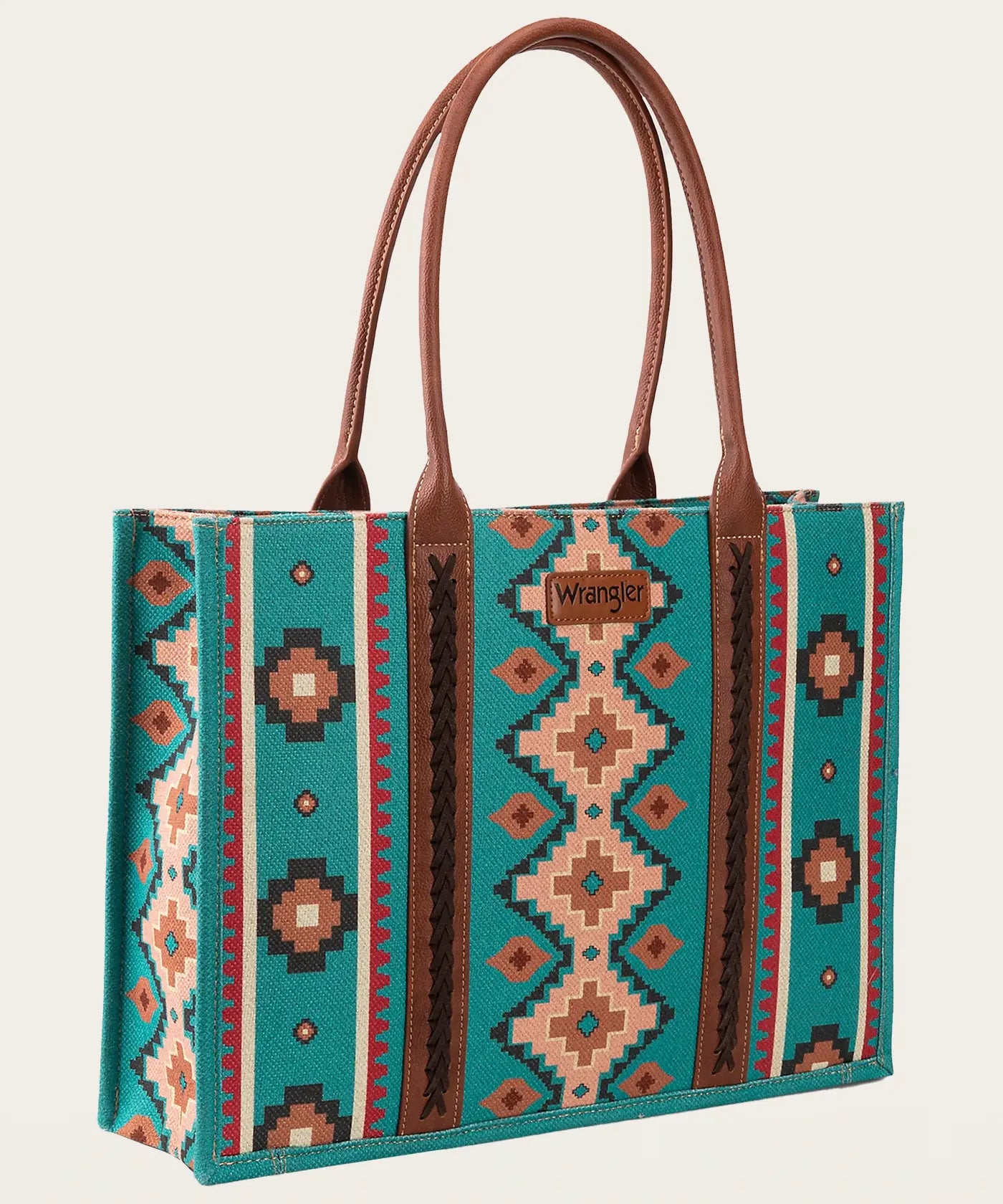 Southwestern Print Canvas Wide Tote in Blue Turquoise