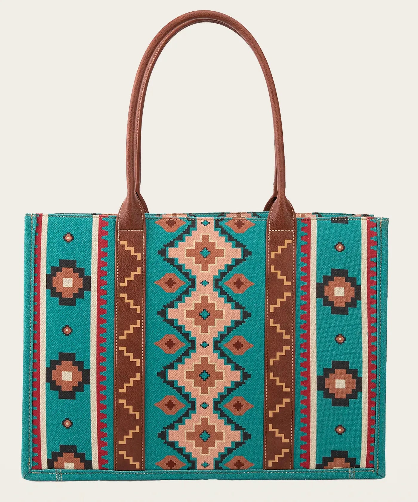 Southwestern Print Canvas Wide Tote in Blue Turquoise