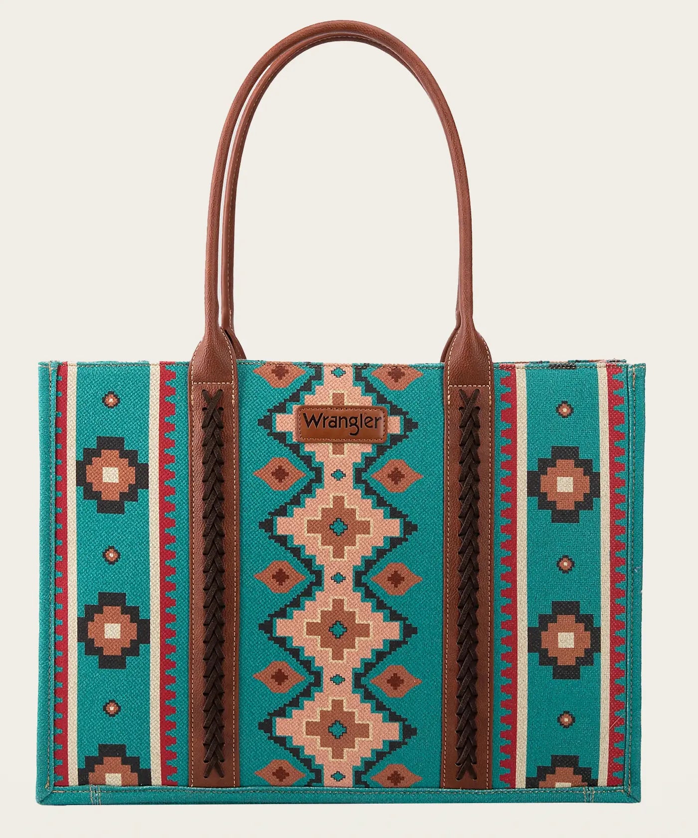 Southwestern Print Canvas Wide Tote in Blue Turquoise