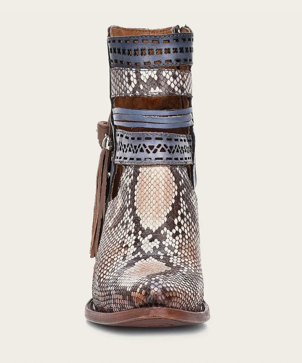 Genuine Python Blue Leather Bootie