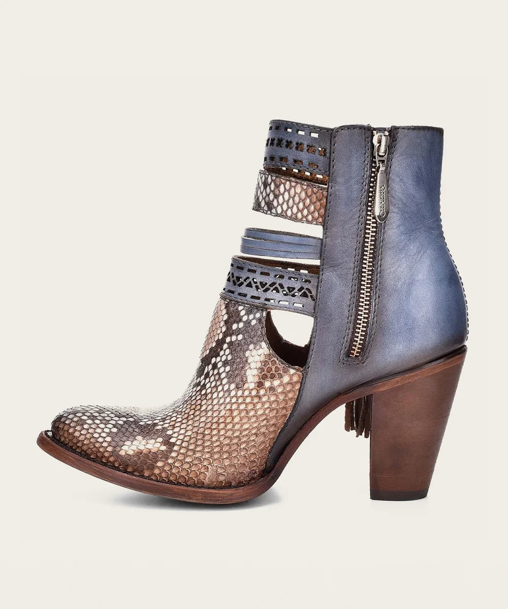 Genuine Python Blue Leather Bootie