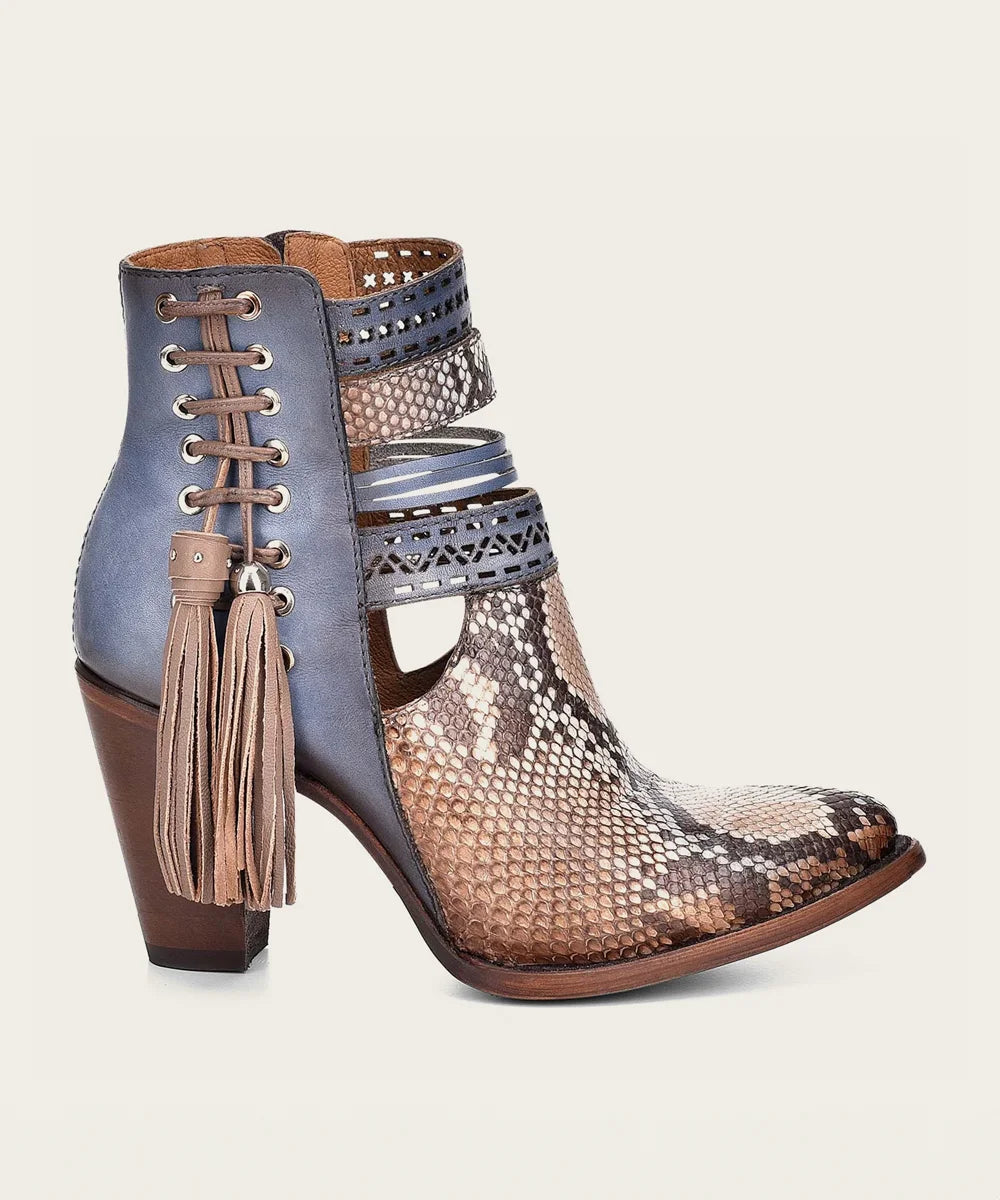 Genuine Python Blue Leather Bootie