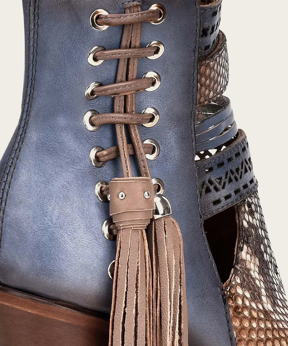 Genuine Python Blue Leather Bootie