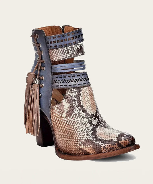 Genuine Python Blue Leather Bootie